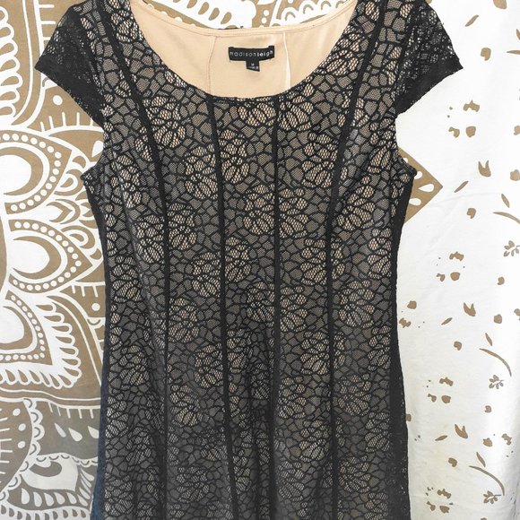 madison leigh Dresses & Skirts - MADISON LEIGH DRESS CAP SLEEVE BLACK SHEATH LINED CROCHET LACE-WOMENS SIZE 14